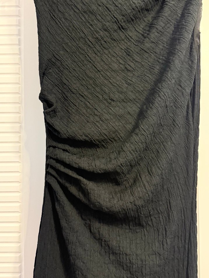 Siyah Kolsuz Uzun Keten Elbise - Görsel 3