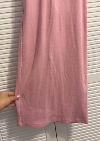 Pembe Uzun Kollu Yüksek Yakalı Elbise - Görsel 3