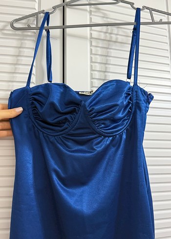 Lacivert Drapeli Uzun Abiye Elbise - Görsel 2