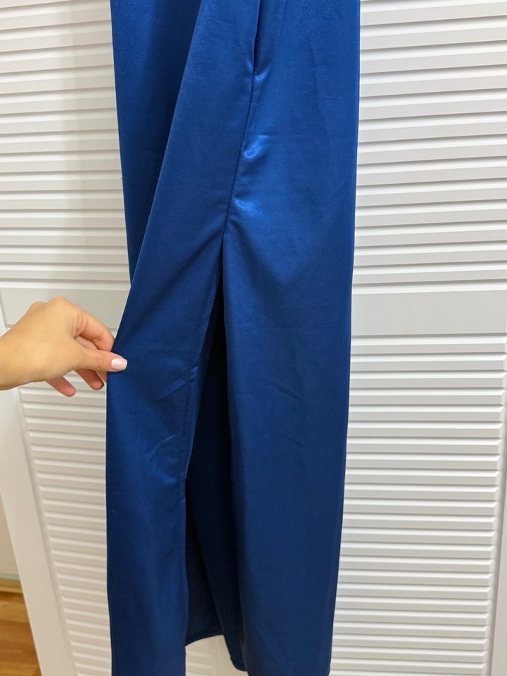 Lacivert Drapeli Uzun Abiye Elbise - Görsel 3