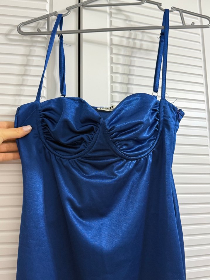 Lacivert Drapeli Uzun Abiye Elbise - Görsel 2