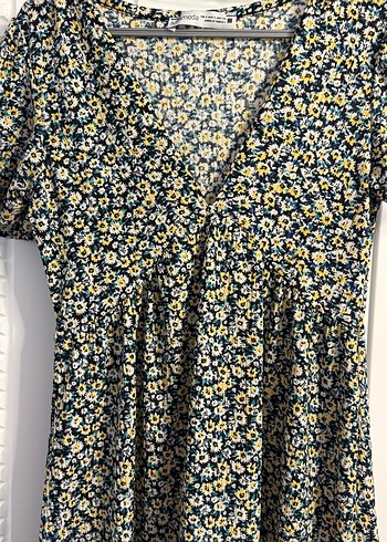 Sarı Çiçek Desenli Bohem Midi Elbise - Görsel 2