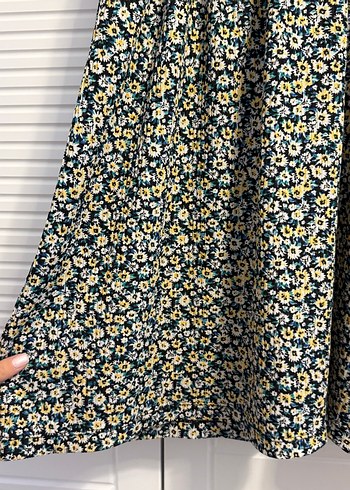 Sarı Çiçek Desenli Bohem Midi Elbise - Görsel 3