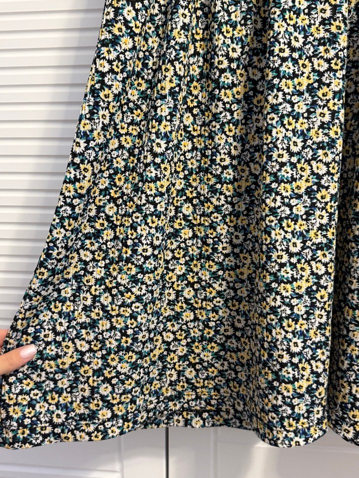 Sarı Çiçek Desenli Bohem Midi Elbise - Görsel 3