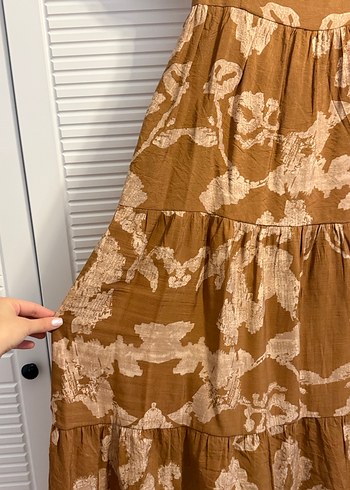 V Yaka Kahverengi Bohem Uzun Elbise - Görsel 3