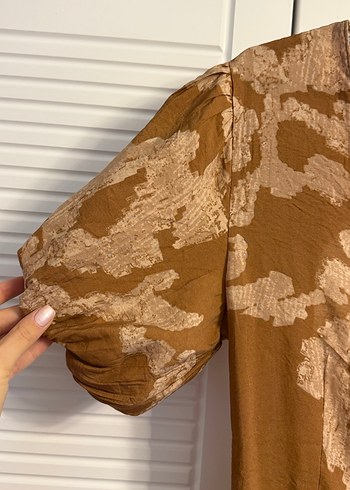 V Yaka Kahverengi Bohem Uzun Elbise - Görsel 2