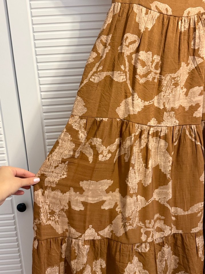 V Yaka Kahverengi Bohem Uzun Elbise - Görsel 3