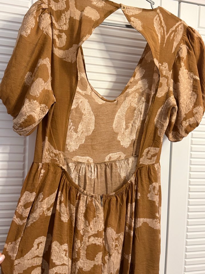 V Yaka Kahverengi Bohem Uzun Elbise - Görsel 4
