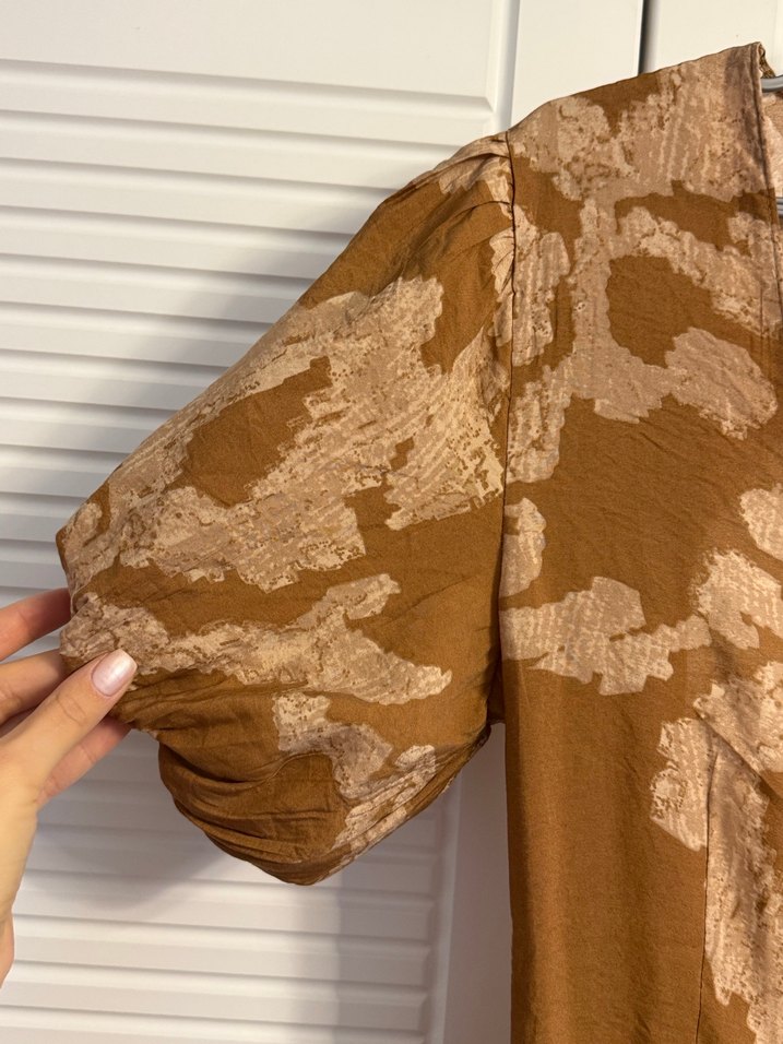 V Yaka Kahverengi Bohem Uzun Elbise - Görsel 2