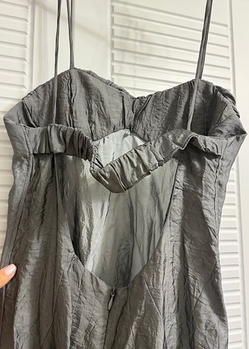 Yeşil Uzun saten Straplez Elbise - Görsel 6