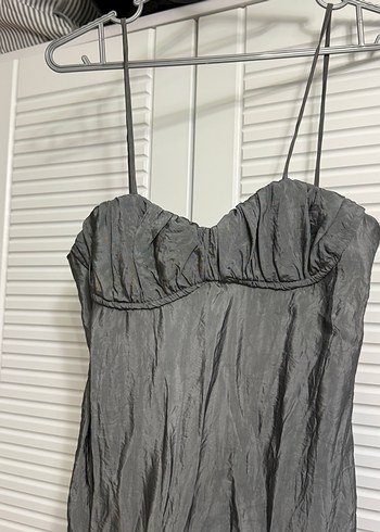 Yeşil Uzun saten Straplez Elbise - Görsel 2