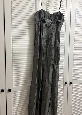 Yeşil Uzun saten Straplez Elbise - Görsel 4