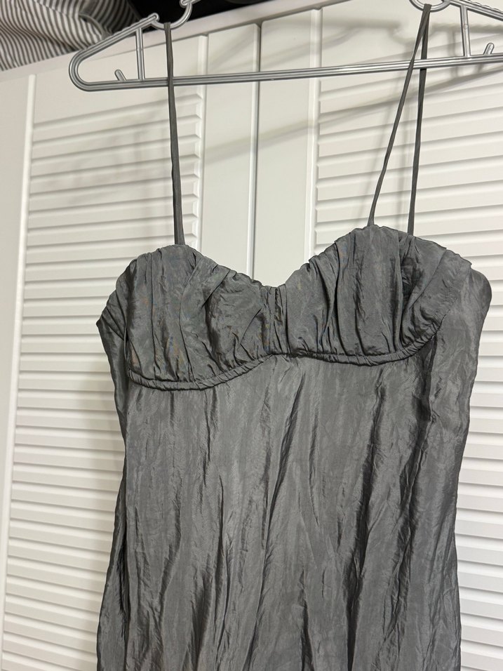 Yeşil Uzun saten Straplez Elbise - Görsel 2