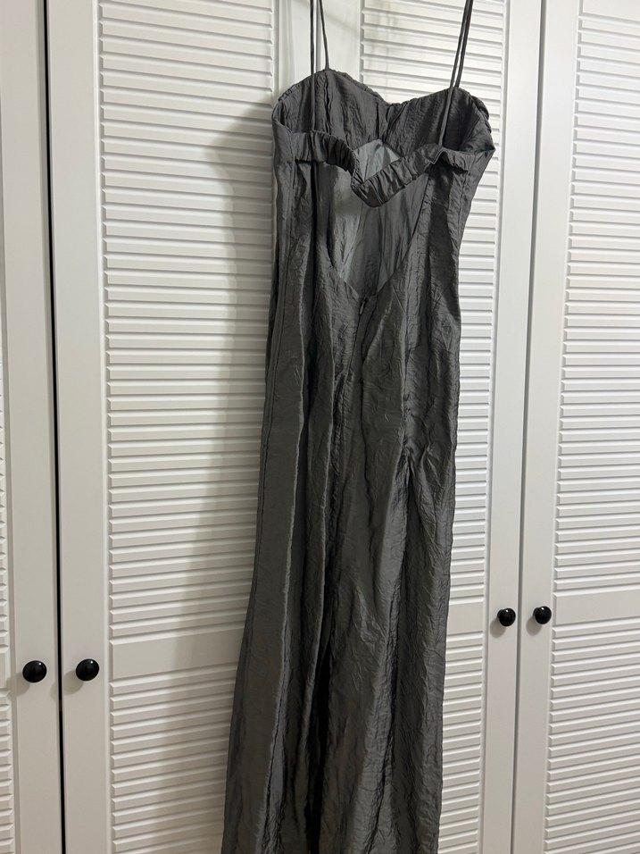 Yeşil Uzun saten Straplez Elbise - Görsel 4