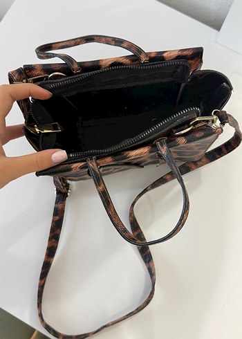 Kahverengi Leopar Desenli Kadın Deri Çanta - Görsel 4