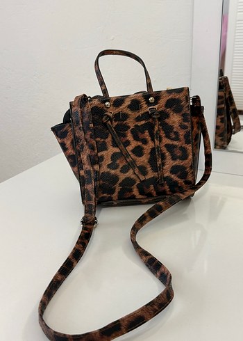 Kahverengi Leopar Desenli Kadın Deri Çanta - Görsel 2