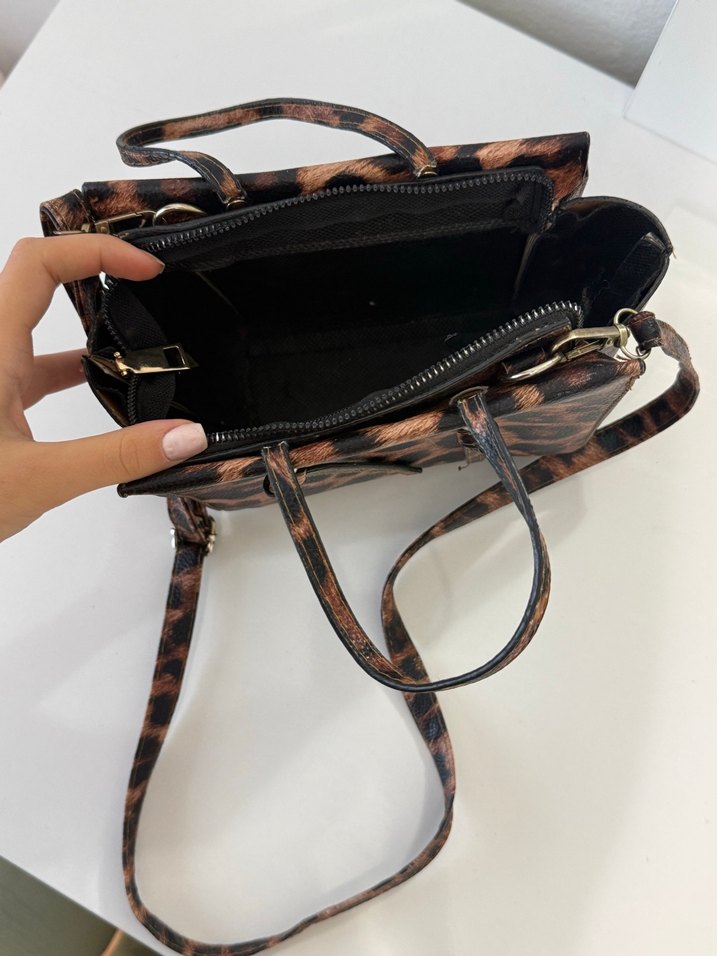 Kahverengi Leopar Desenli Kadın Deri Çanta - Görsel 4