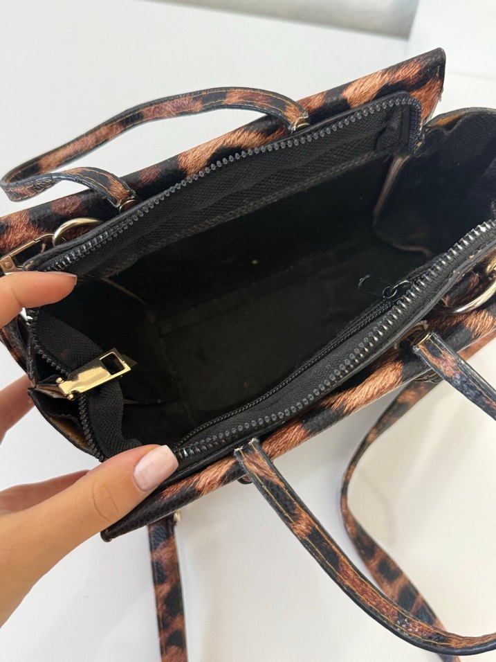 Kahverengi Leopar Desenli Kadın Deri Çanta - Görsel 3