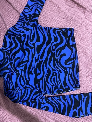 Zara Polyester Kadın Mavi Crop Bogazlı