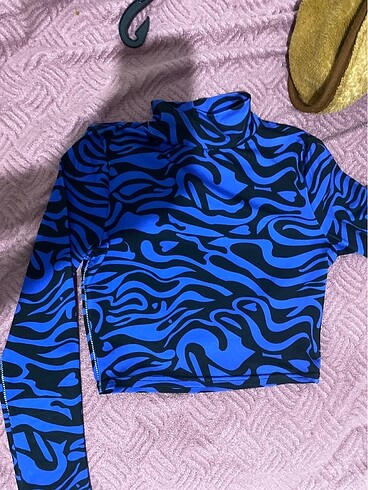 s Beden mavi Renk Polyester Kadın Mavi Crop Bogazlı