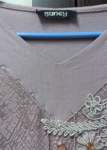 Düğmeli V Yakalı Mor Triko Bluz - Görsel 3