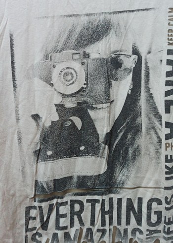 Bej Pamuklu Kız Tişörtü, Baskılı, Kısa Kollu - Görsel 2