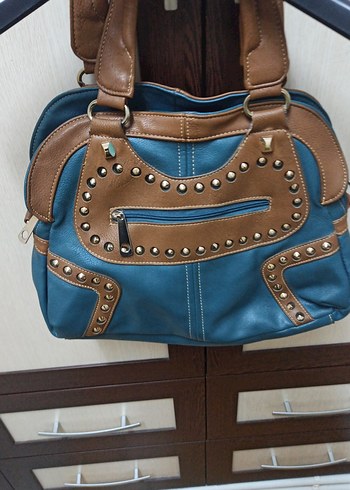 Turkuaz Renkli Tokalı Deri Kadın Çanta - Görsel 2