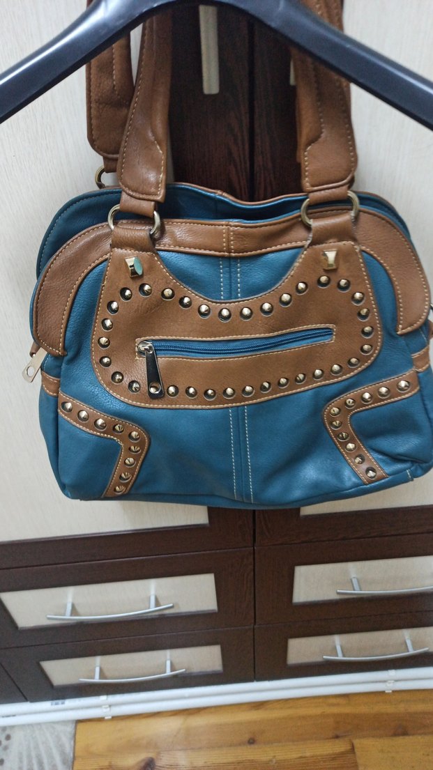 Turkuaz Renkli Tokalı Deri Kadın Çanta - Görsel 2