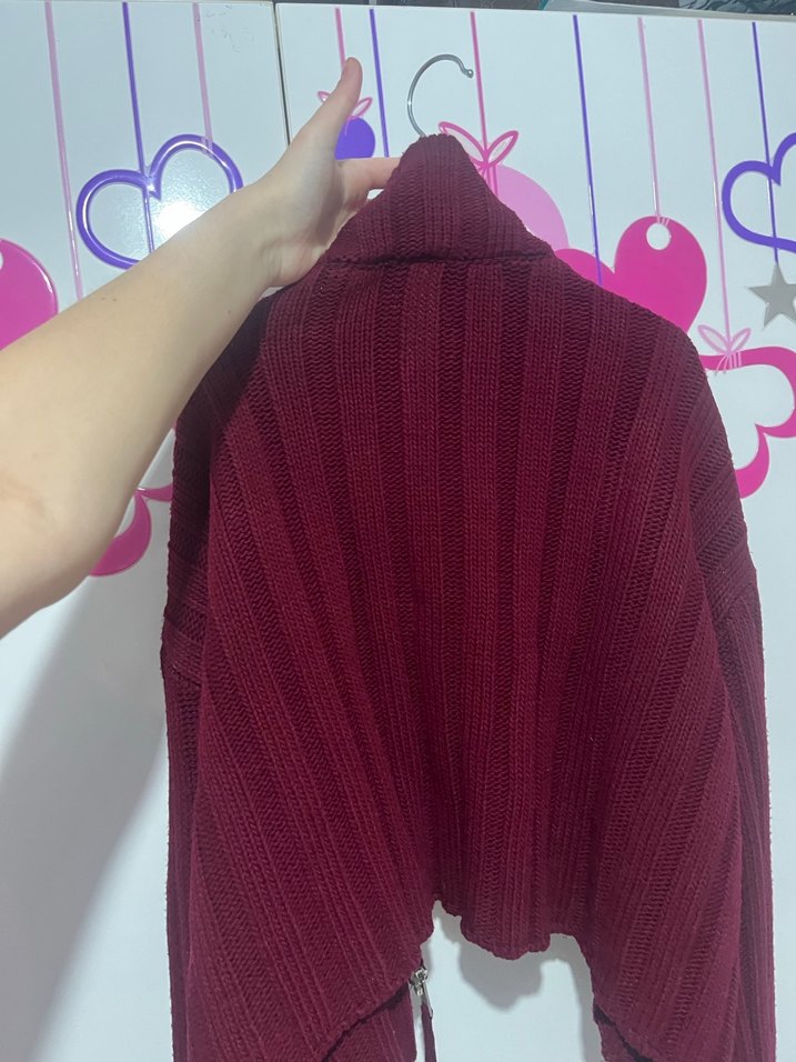 Bordo Boğazlı Hırka - Görsel 3