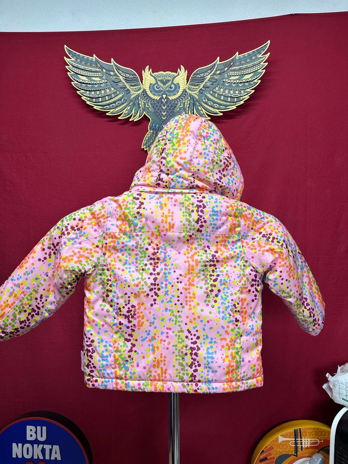 Avrupa Renkli Kapüşonlu Kız Çocuk Montu - Görsel 3