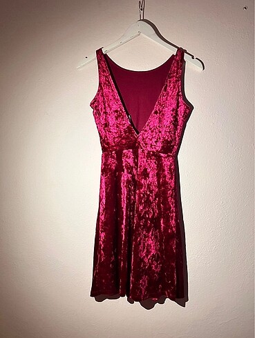 xs Beden Bordo Kadife Elbise