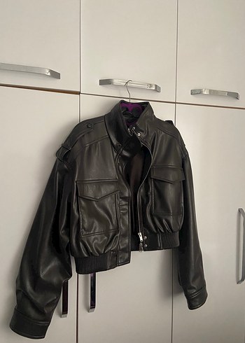 Zara Kadın Siyah Deri Ceket - Görsel 4