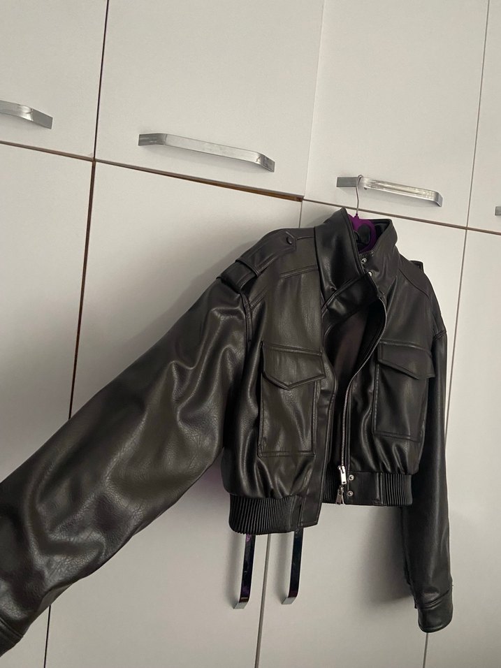 Zara Kadın Siyah Deri Ceket - Görsel 5