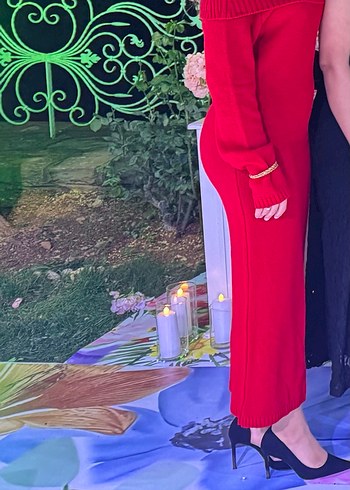 Diğer Kırmızı Triko Uzun Elbise