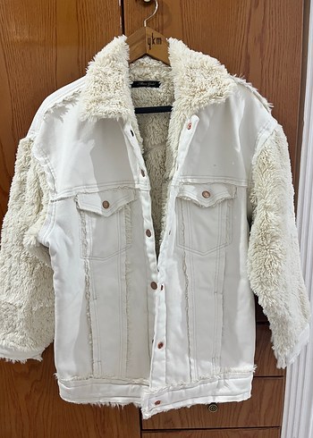 Kürklü Beyaz Kadın Denim Ceket