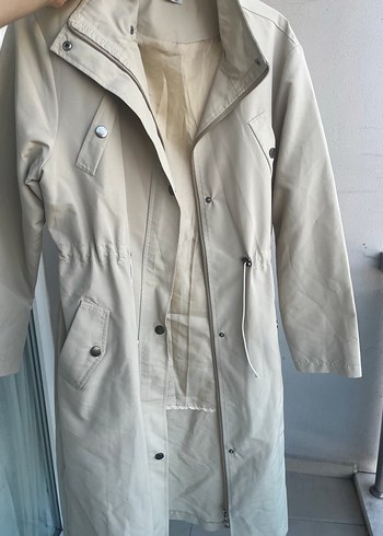 Bej Midi Kadın Trençkot Düğmeli, Cep Detaylı - Görsel 2