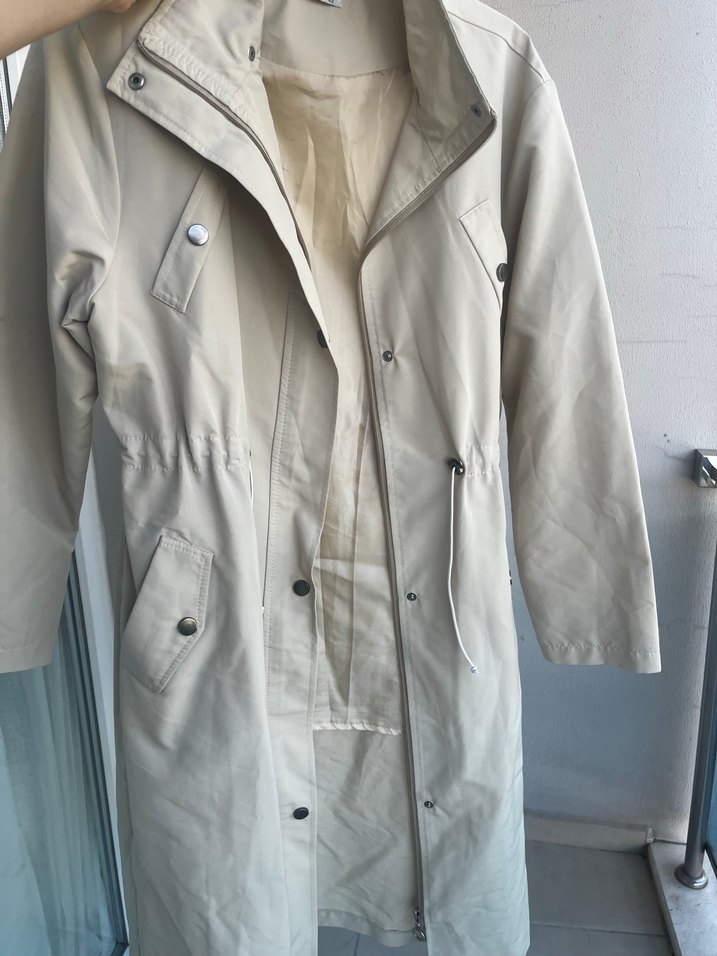 Bej Midi Kadın Trençkot Düğmeli, Cep Detaylı - Görsel 2