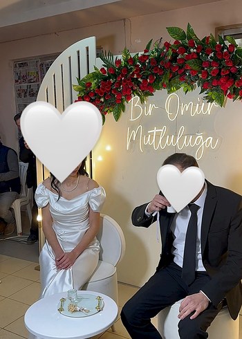 V Yaka Askılı Midi Beyaz Düz Gelinlik 
Nişan söz elbisesi - Görsel 2