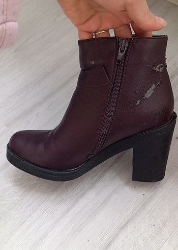 Bordo Deri Kadın Topuklu Bot - Görsel 4