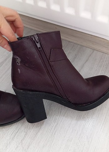 Bordo Deri Kadın Topuklu Bot - Görsel 5