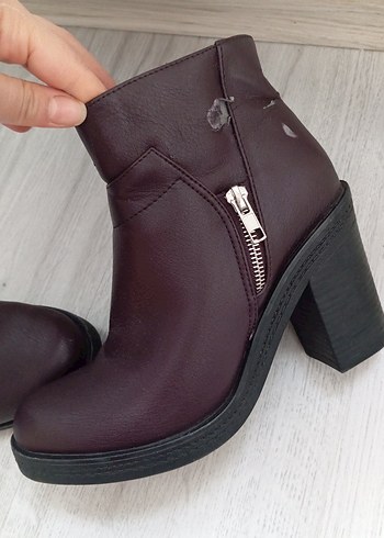 Bordo Deri Kadın Topuklu Bot - Görsel 2