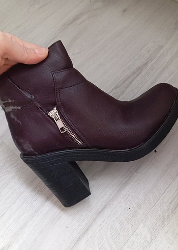 Bordo Deri Kadın Topuklu Bot - Görsel 3