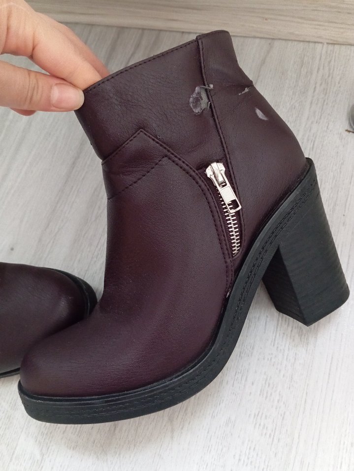 Bordo Deri Kadın Topuklu Bot - Görsel 2