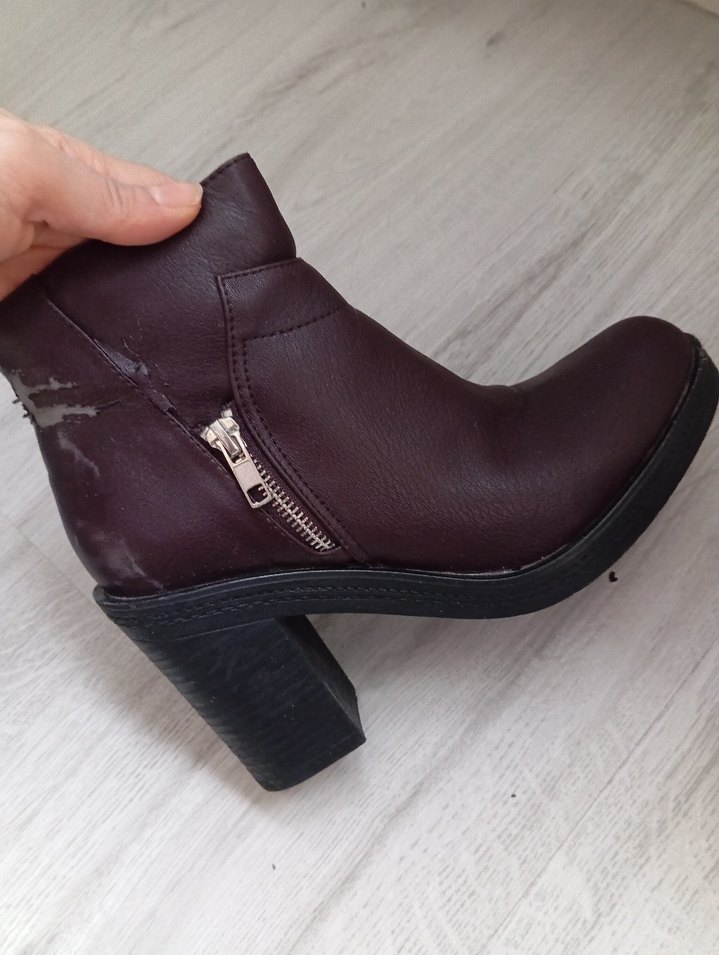 Bordo Deri Kadın Topuklu Bot - Görsel 3