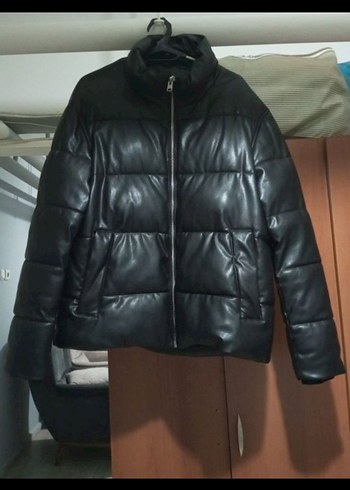 xl Beden Siyah Deri ERKEK DERİ ŞİŞME MONT