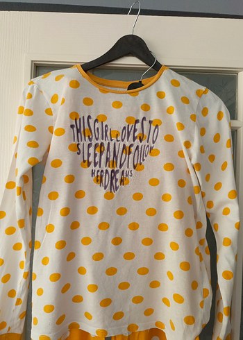 13-14 Yaş Beden Kız Çocuk Sarı Uzun Kollu Pijama Takımı