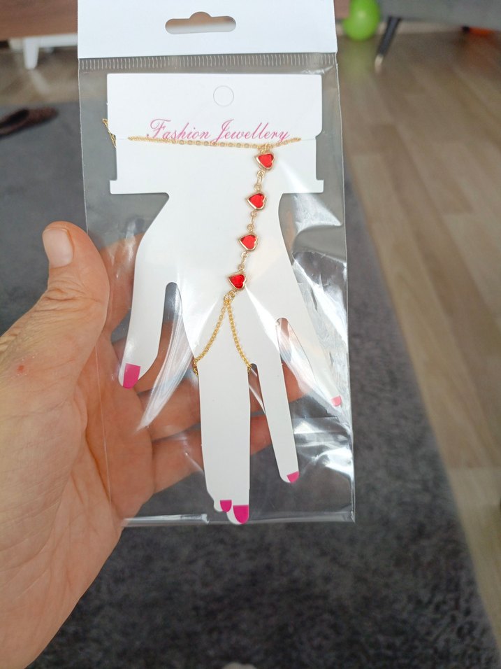 Renkli Boncuklu Altın Renkli Kadın El Zinciri - Görsel 2