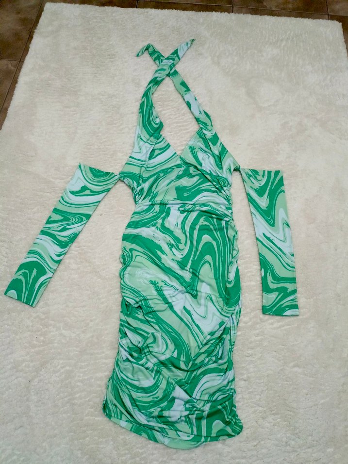 Yeşil Batik Desenli Uzun Kollu Hemşirelik Elbisesi - Görsel 5