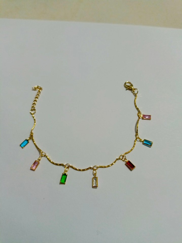Renkli Taşlı Zincir Detaylı Kadın halhal - Görsel 5
