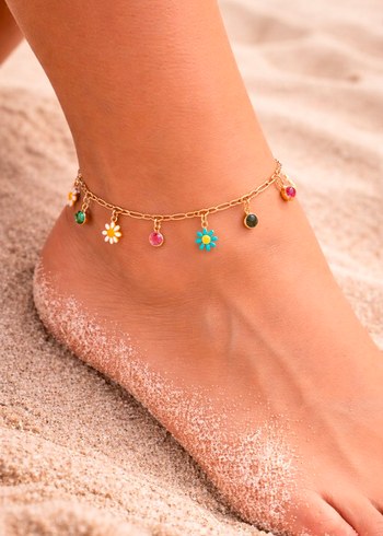 Renkli Boncuklu Çiçekli Kadın Halhal - Görsel 4